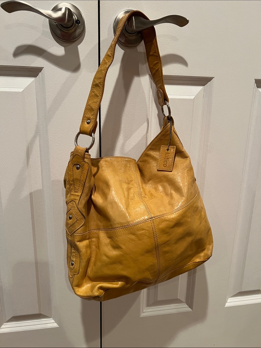 latico Mustard Leather Shoulder Bag with Ring-Detail Strap